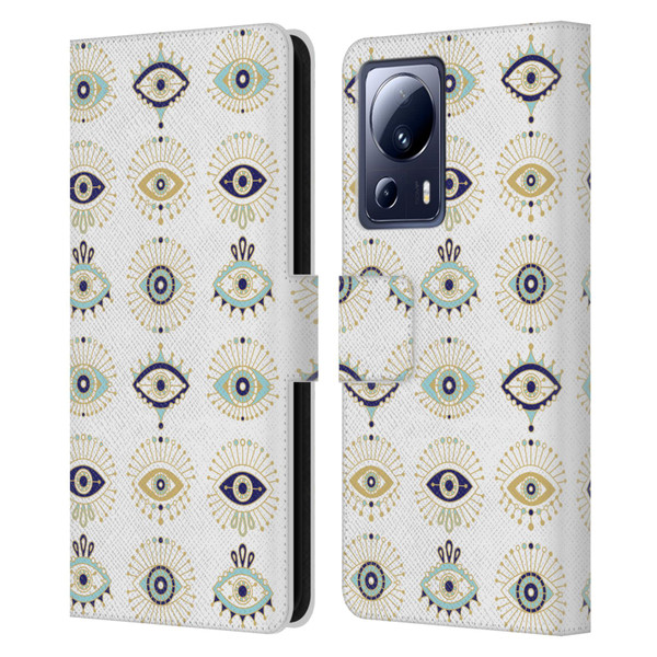 Cat Coquillette Linear White Evil Eyes Pattern Leather Book Wallet Case Cover For Xiaomi 13 Lite 5G