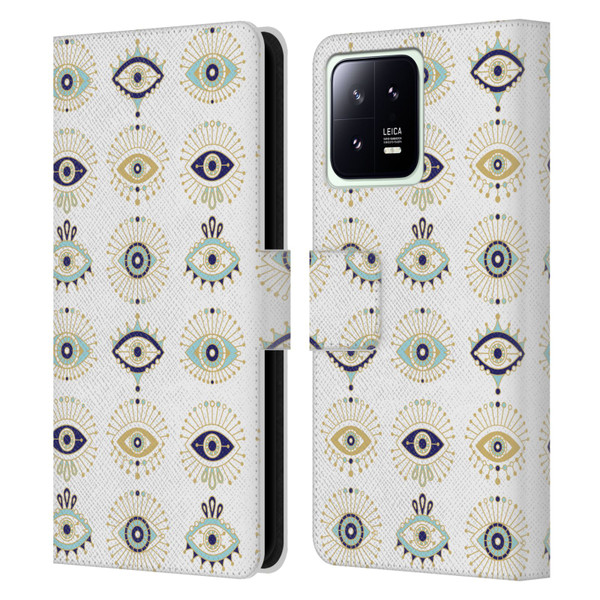 Cat Coquillette Linear White Evil Eyes Pattern Leather Book Wallet Case Cover For Xiaomi 13 5G