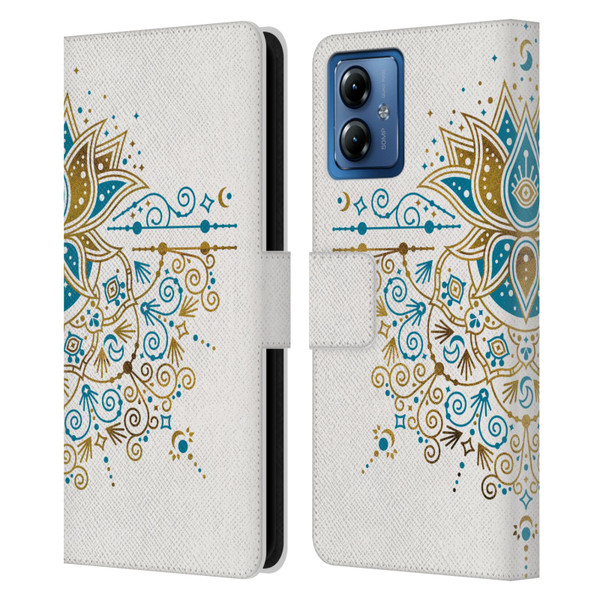Cat Coquillette Patterns 6 Lotus Bloom Mandala 4 Leather Book Wallet Case Cover For Motorola Moto G14
