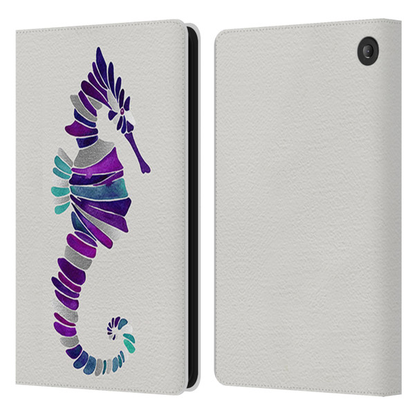 Cat Coquillette Sea Seahorse Purple Leather Book Wallet Case Cover For Amazon Fire 7 2022