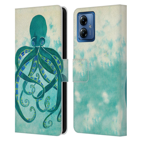 Cat Coquillette Sea Octopus Leather Book Wallet Case Cover For Motorola Moto G14