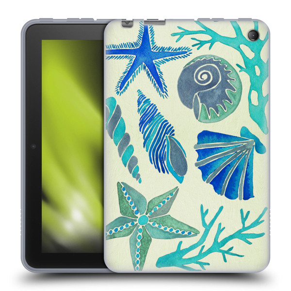 Cat Coquillette Sea Seashells Blue Soft Gel Case for Amazon Fire 7 2022