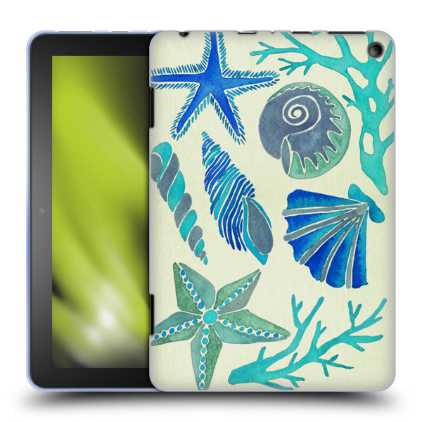 Cat Coquillette Sea Seashells Blue Soft Gel Case for Amazon Fire HD 8/Fire HD 8 Plus 2020