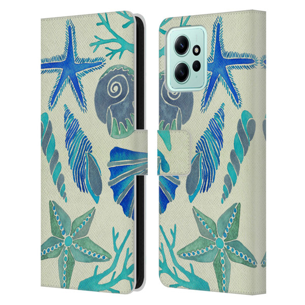 Cat Coquillette Sea Seashells Blue Leather Book Wallet Case Cover For Xiaomi Redmi 12