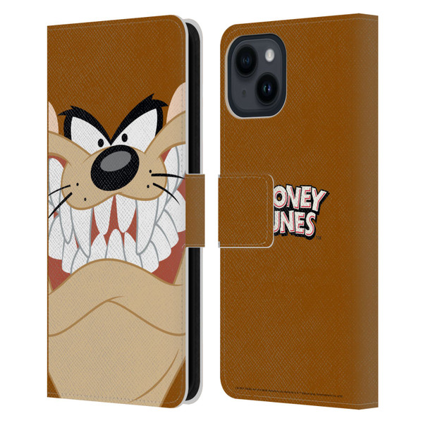Looney Tunes Full Face Tasmanian Devil Leather Book Wallet Case Cover For Apple iPhone 15