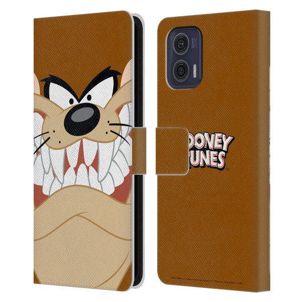 Looney Tunes Full Face Tasmanian Devil Leather Book Wallet Case Cover For Motorola Moto G73 5G