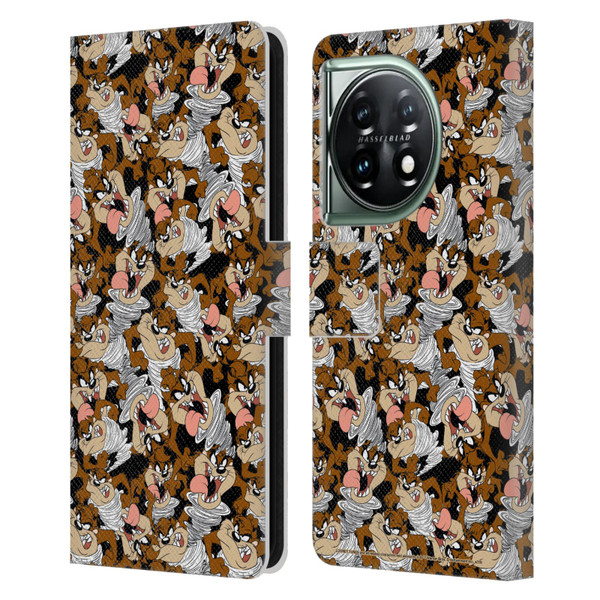 Looney Tunes Patterns Tasmanian Devil Leather Book Wallet Case Cover For OnePlus 11 5G