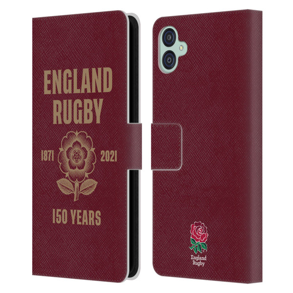England Rugby Union 150th Anniversary Red Leather Book Wallet Case Cover For Samsung Galaxy M04 5G / A04e