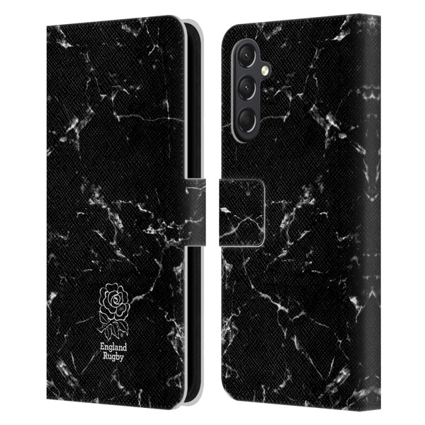 England Rugby Union Marble Black Leather Book Wallet Case Cover For Samsung Galaxy A24 4G / M34 5G