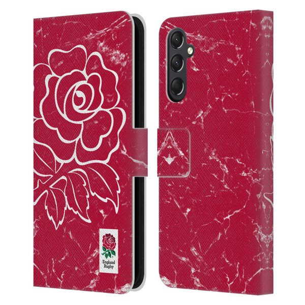 England Rugby Union Marble Red Leather Book Wallet Case Cover For Samsung Galaxy A24 4G / M34 5G