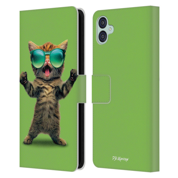 P.D. Moreno Furry Fun Artwork Cat Sunglasses Leather Book Wallet Case Cover For Samsung Galaxy M04 5G / A04e