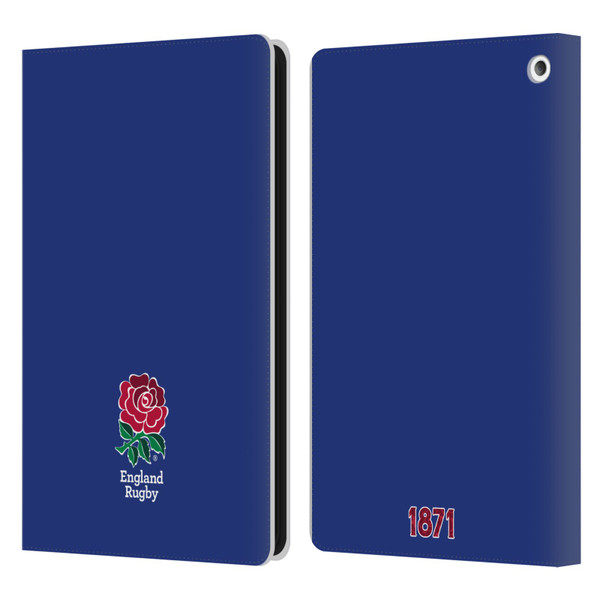 England Rugby Union 2016/17 The Rose Plain Navy Leather Book Wallet Case Cover For Amazon Fire HD 8/Fire HD 8 Plus 2020