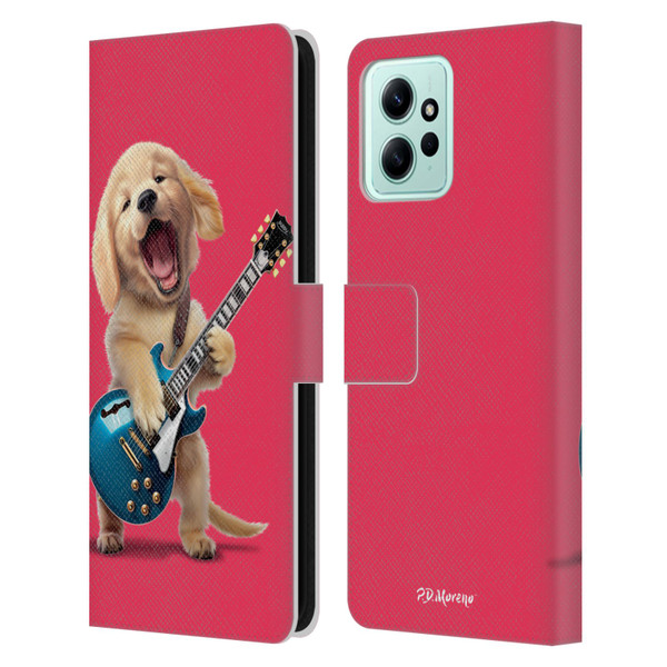 P.D. Moreno Furry Fun Artwork Golden Retriever Playing Guitar Leather Book Wallet Case Cover For Xiaomi Redmi 12