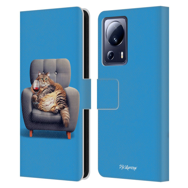 P.D. Moreno Furry Fun Artwork Fat Cat Armchair Leather Book Wallet Case Cover For Xiaomi 13 Lite 5G