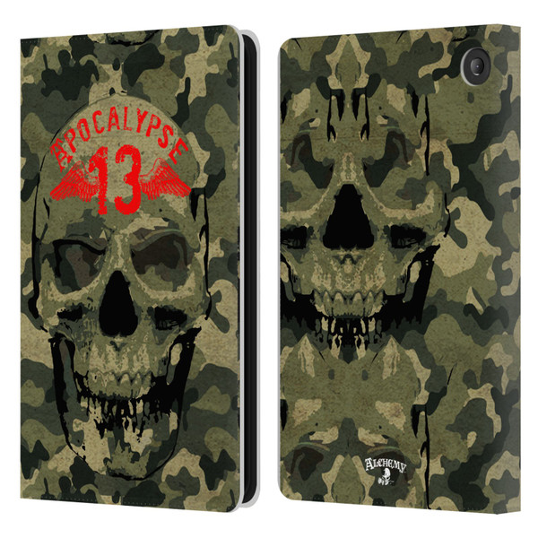 Alchemy Gothic Skull Camo Skull Leather Book Wallet Case Cover For Amazon Fire 7 2022