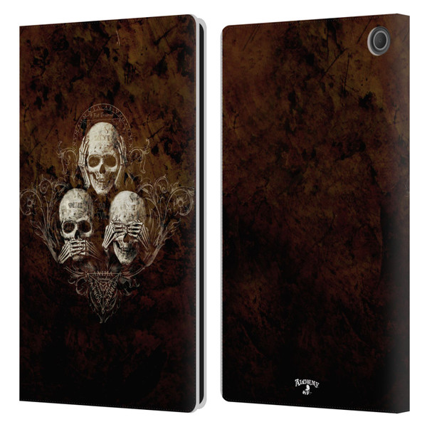 Alchemy Gothic Skull No Evil Three Skull Leather Book Wallet Case Cover For Amazon Fire Max 11 2023
