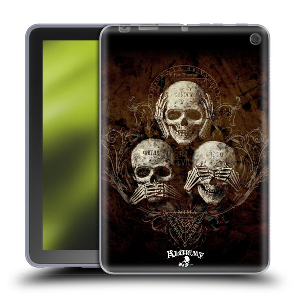Alchemy Gothic Skull No Evil Three Skull Soft Gel Case for Amazon Fire HD 8/Fire HD 8 Plus 2020