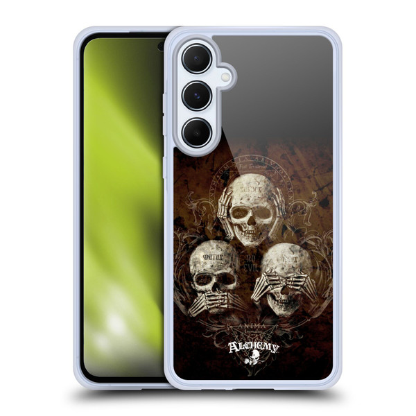 Alchemy Gothic Skull No Evil Three Skull Soft Gel Case for Samsung Galaxy A55 5G