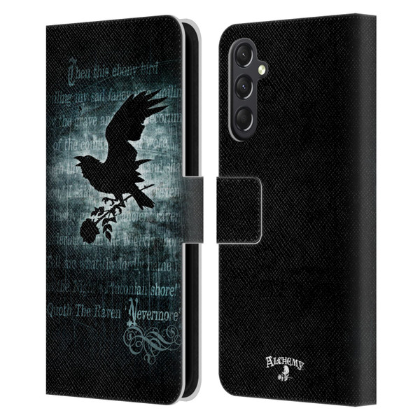 Alchemy Gothic Wing Nevermore Leather Book Wallet Case Cover For Samsung Galaxy A24 4G / M34 5G