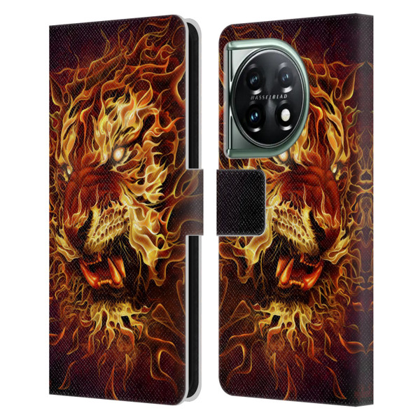 Tom Wood Fire Creatures Tiger Leather Book Wallet Case Cover For OnePlus 11 5G