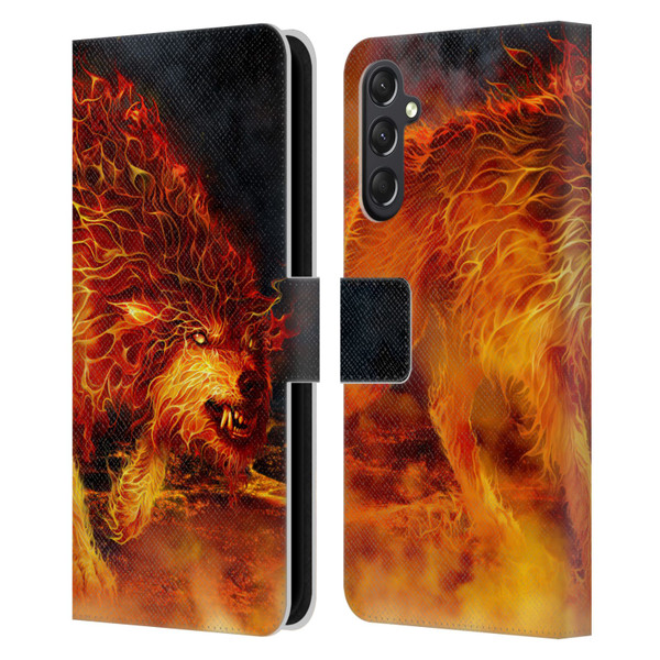 Tom Wood Fire Creatures Wolf Stalker Leather Book Wallet Case Cover For Samsung Galaxy A24 4G / M34 5G