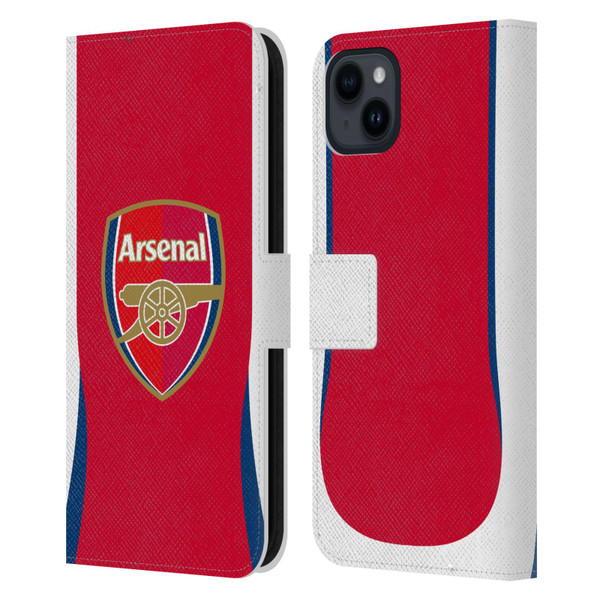 Arsenal FC 2024/25 Crest Kit Home Leather Book Wallet Case Cover For Apple iPhone 15 Plus