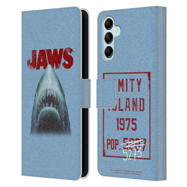 Jaws I Key Art Grunge Leather Book Wallet Case Cover For Samsung Galaxy M14 5G