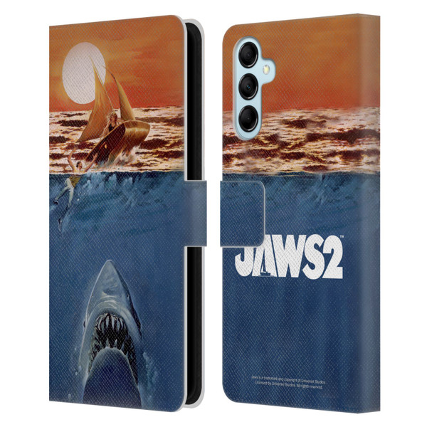 Jaws II Key Art Sailing Poster Leather Book Wallet Case Cover For Samsung Galaxy M14 5G