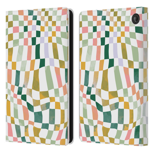 Ninola Checker Pattern Nostalgic Squares Leather Book Wallet Case Cover For Amazon Fire 7 2022