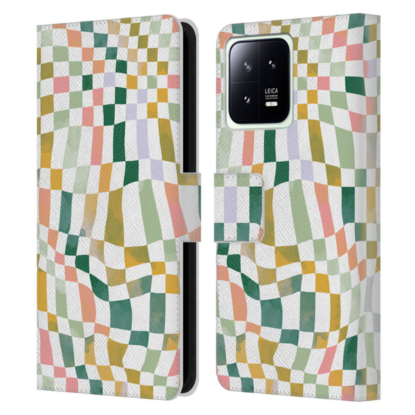 Ninola Checker Pattern Nostalgic Squares Leather Book Wallet Case Cover For Xiaomi 13 5G