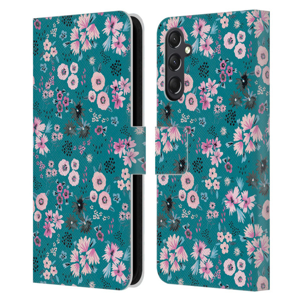 Ninola Floral Patterns Little Dark Turquoise Leather Book Wallet Case Cover For Samsung Galaxy A24 4G / M34 5G