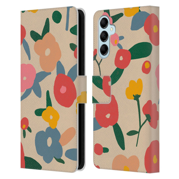 Ninola Nature Bold Scandi Flowers Leather Book Wallet Case Cover For Samsung Galaxy M14 5G