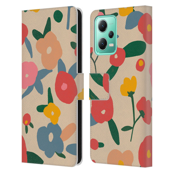 Ninola Nature Bold Scandi Flowers Leather Book Wallet Case Cover For Xiaomi Redmi Note 12 5G