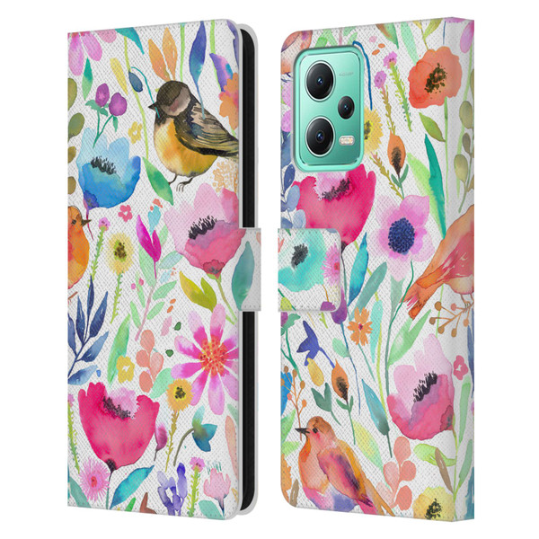 Ninola Summer Patterns Whimsical Birds Leather Book Wallet Case Cover For Xiaomi Redmi Note 12 5G