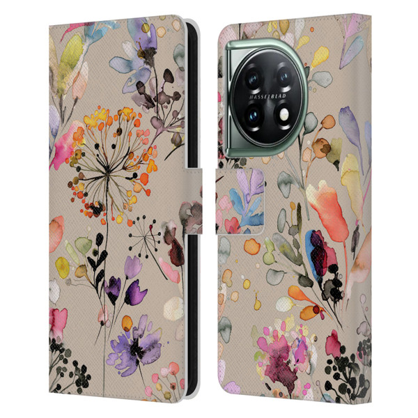 Ninola Wild Grasses Beige Leather Book Wallet Case Cover For OnePlus 11 5G
