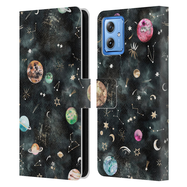 Ninola Watercolor Patterns Space Galaxy Planets Leather Book Wallet Case Cover For Motorola Moto G54 5G