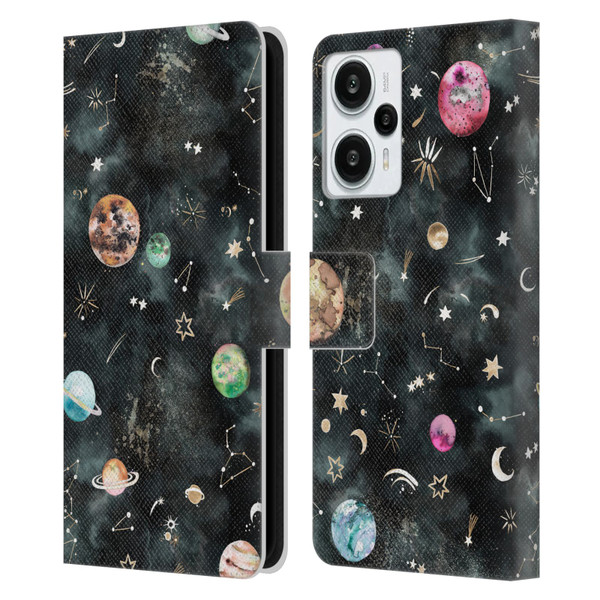Ninola Watercolor Patterns Space Galaxy Planets Leather Book Wallet Case Cover For Xiaomi Redmi Note 12T