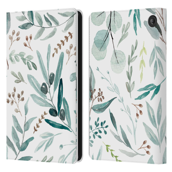 Anis Illustration Bloomers Eucalyptus Leather Book Wallet Case Cover For Amazon Fire 7 2022