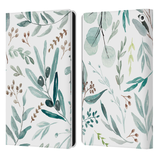 Anis Illustration Bloomers Eucalyptus Leather Book Wallet Case Cover For Amazon Fire HD 8/Fire HD 8 Plus 2020