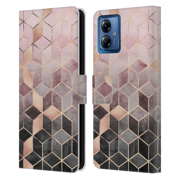 Elisabeth Fredriksson Cubes Collection Pink And Grey Gradient Leather Book Wallet Case Cover For Motorola Moto G14