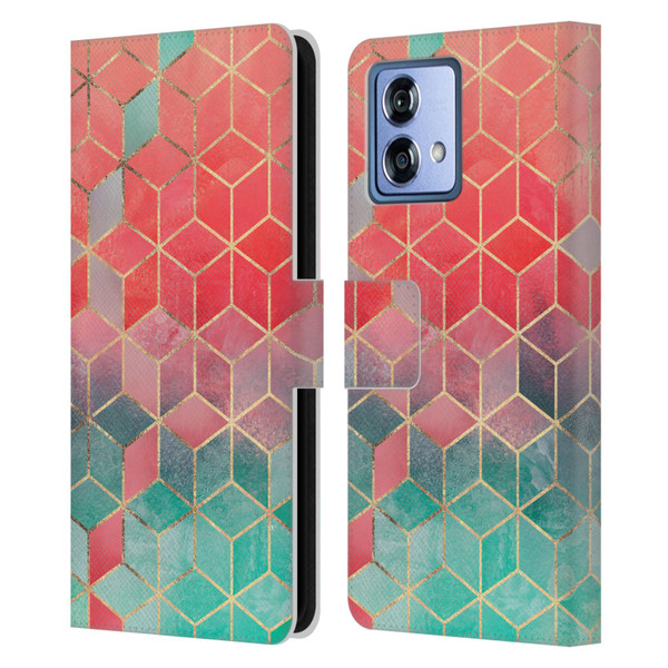 Elisabeth Fredriksson Cubes Collection Rose And Turquoise Leather Book Wallet Case Cover For Motorola Moto G84 5G