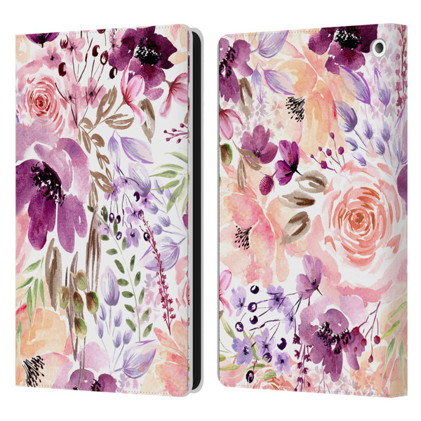 Anis Illustration Flower Pattern 3 Floral Chaos Leather Book Wallet Case Cover For Amazon Fire HD 8/Fire HD 8 Plus 2020