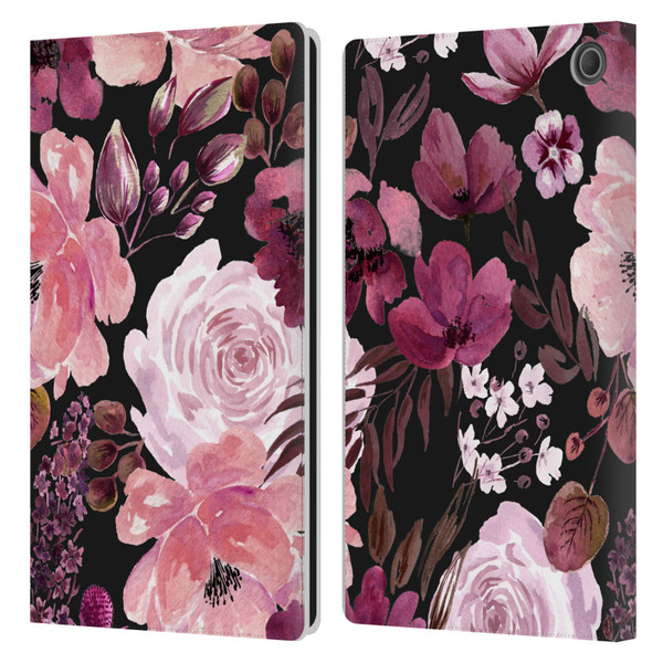 Anis Illustration Graphics Floral Chaos Dark Pink Leather Book Wallet Case Cover For Amazon Fire Max 11 2023