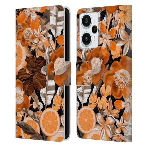 Anis Illustration Graphics Flower & Fruit Orange Leather Book Wallet Case Cover For Xiaomi Redmi Note 12T