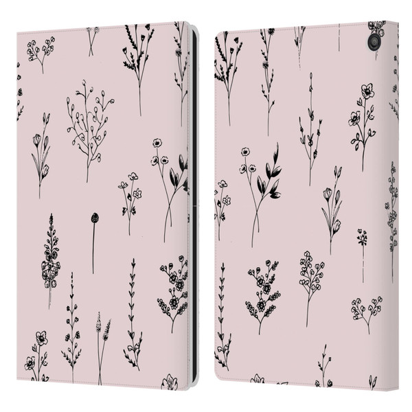 Anis Illustration Wildflowers Light Pink Leather Book Wallet Case Cover For Amazon Fire HD 10 / Plus 2021