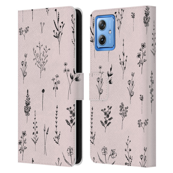 Anis Illustration Wildflowers Light Pink Leather Book Wallet Case Cover For Motorola Moto G54 5G