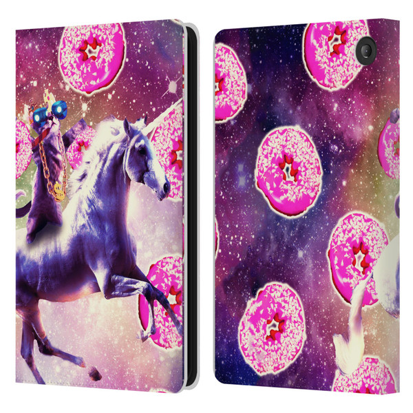 Random Galaxy Mixed Designs Thug Cat Riding Unicorn Leather Book Wallet Case Cover For Amazon Fire 7 2022