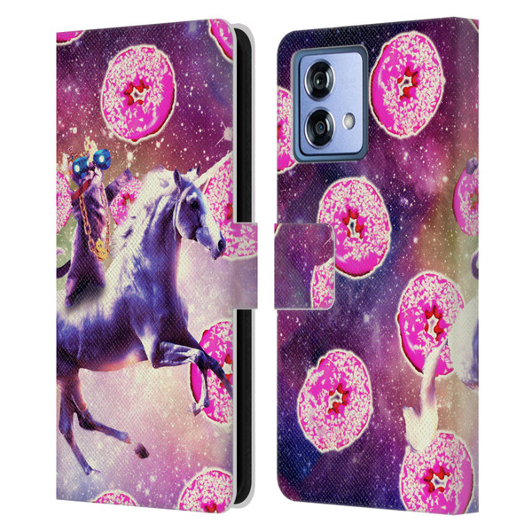 Random Galaxy Mixed Designs Thug Cat Riding Unicorn Leather Book Wallet Case Cover For Motorola Moto G84 5G