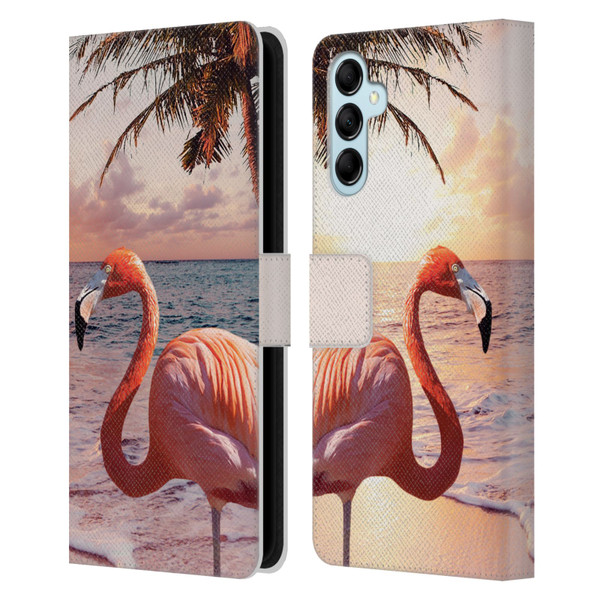 Random Galaxy Mixed Designs Flamingos & Palm Trees Leather Book Wallet Case Cover For Samsung Galaxy M14 5G
