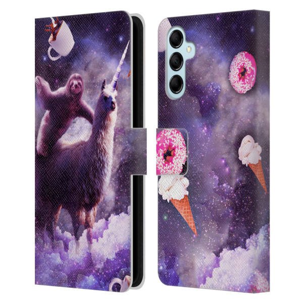 Random Galaxy Mixed Designs Sloth Riding Unicorn Leather Book Wallet Case Cover For Samsung Galaxy M14 5G